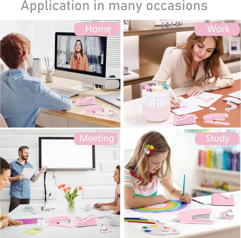 Dimonluce Pink Desk Accessories, Pink Office Supplies Accessories with Tape Dispenser, Stapler, Staple Remover, 1000 Staples, Tape, Clips Set, Ruler, Scissor, Pen - Image 5